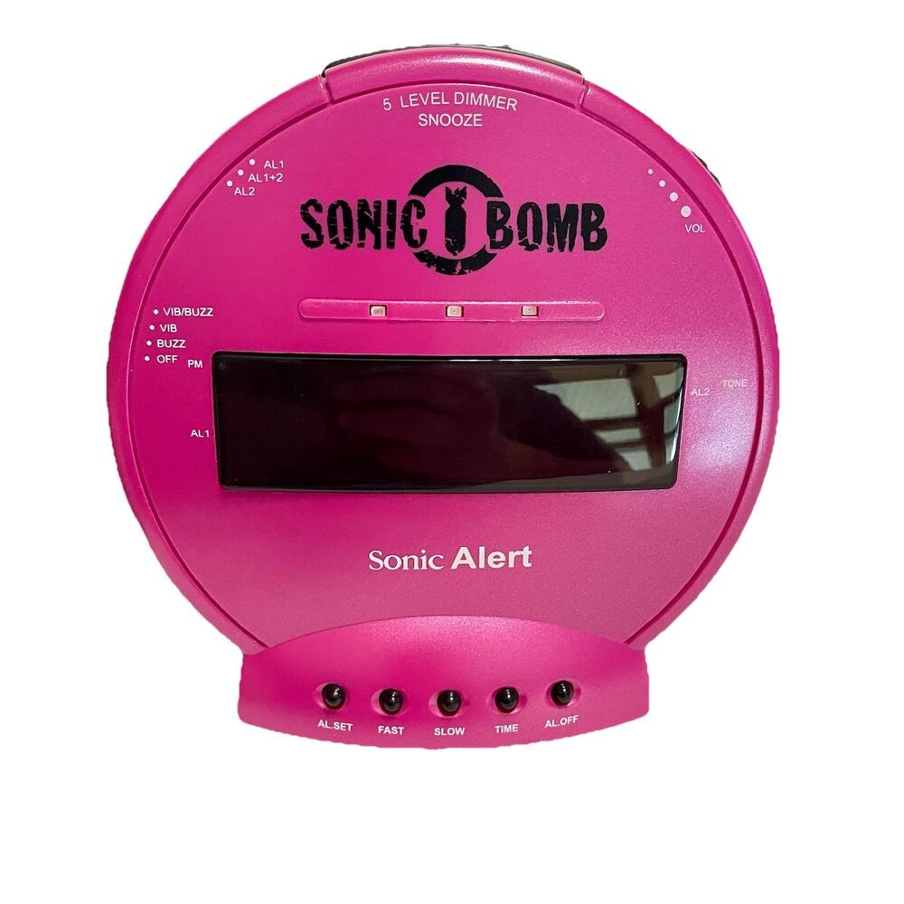 Sonic Alert Sonic Bomb SBB500ss Vibrating Alarm Clock | Pink TESTED & WORKING